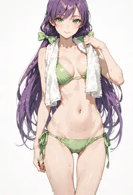 Sweaty Girl in Green Bikini