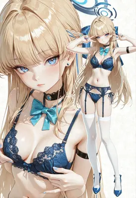 Blonde Angel in Blue Lace Lingerie