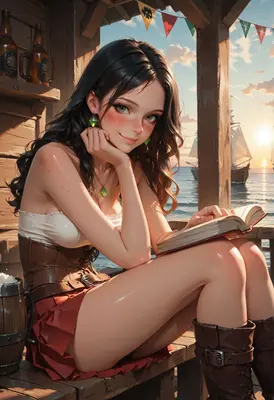Serene Sunset Reading by the Harbor
