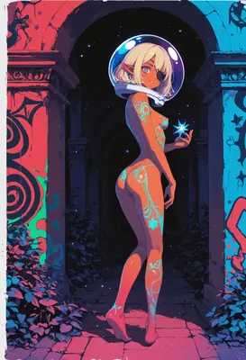 Cosmic Elf in Neon Ruins