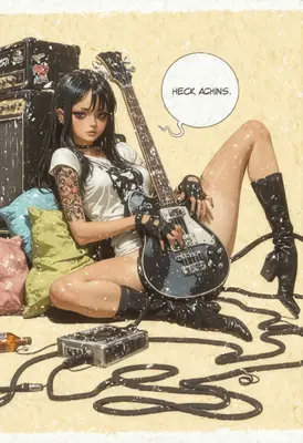 Punk Rock Girl with Bass Guitar