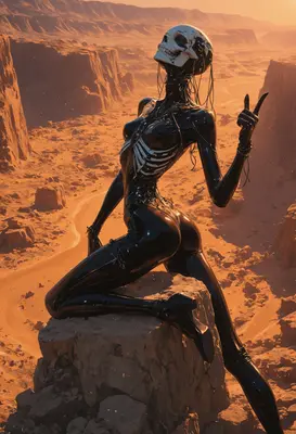 Skeletal Android in a Desert Wasteland
