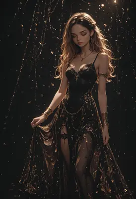 Ethereal Goddess in Gilded Black Silk