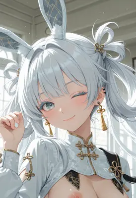 Winking Bunny Girl in Elegant Attire