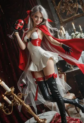 Masquerade Beauty in Crimson Cloak