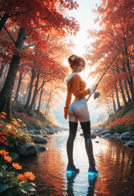 Autumn Fishing in the Glowing Stream