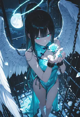 Caged Angel with a Glowing Rose