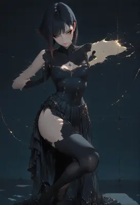 Ethereal Shadow Maiden in Black Dress