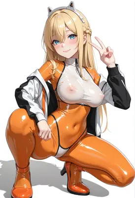 Blonde Cat Girl in Orange Latex