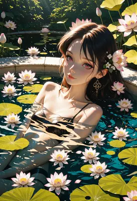 Serene Maiden in a Lotus Pond