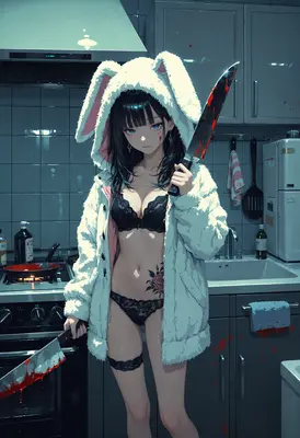 Bunny Girl with Bloodied Knives