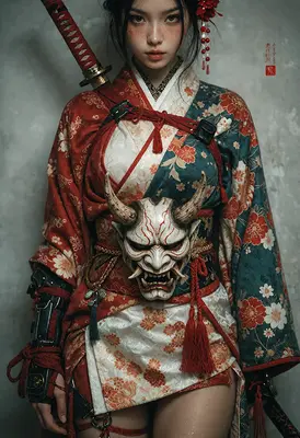 Warrior Maiden with Oni Mask