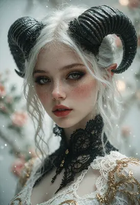 Ethereal Horned Maiden in Lace