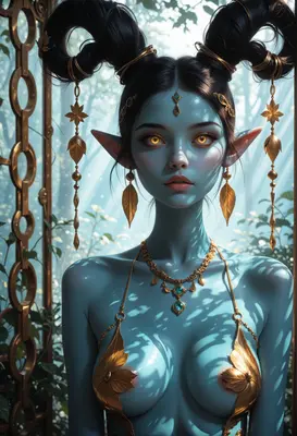 Celestial Blue Elf with Golden Ornaments