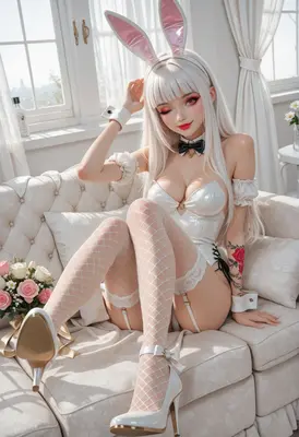Elegant White Bunny Girl Resting