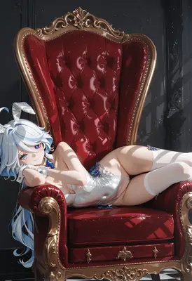 Elegant Bunny Girl Resting on Throne