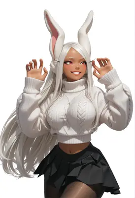 Cheerful Rabbit Girl in Winter Sweater