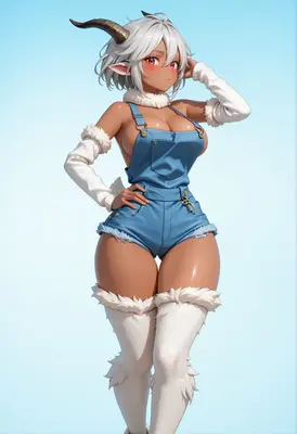 Cute Goat Girl in Denim Overalls