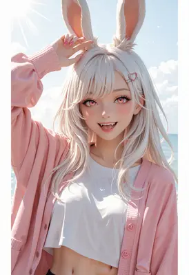 Cheerful Bunny Girl in Pastel Pink