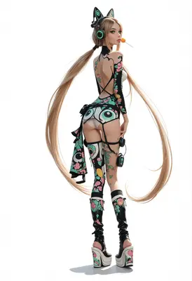 Cybernetic Cat Girl With Floral Lollipop