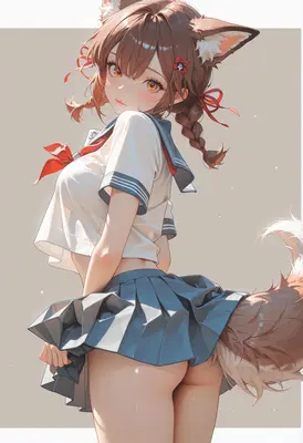 Playful Fox Girl in School Uniform