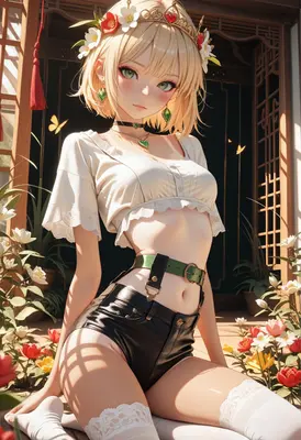 Blonde Princess in a Floral Garden