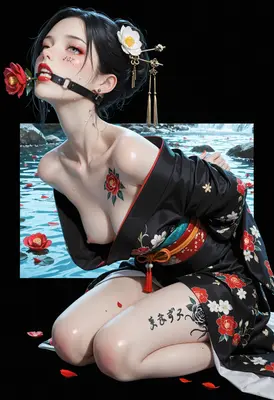 Camellia Blossom Bound in Black Silk