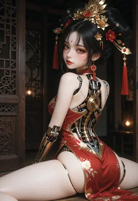 Cyborg Beauty in Traditional Attire