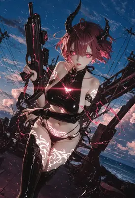 Demon Warrior with Glowing Neon Weapon