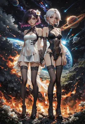 Celestial Duo Amidst Burning Worlds