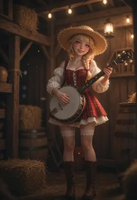 Country Girl Playing Her Banjo