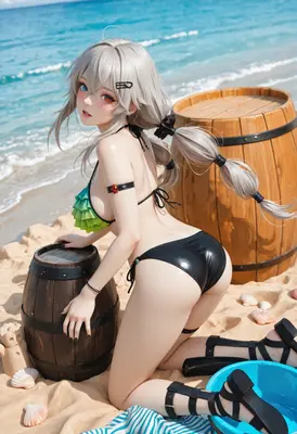 Summer Beach Day With Silver Hair