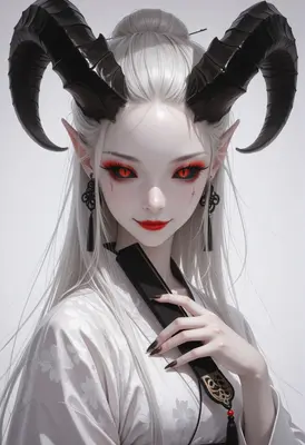 Ethereal Demon Maiden with Obsidian Horns