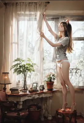 Morning Sunlight and Cat Girl