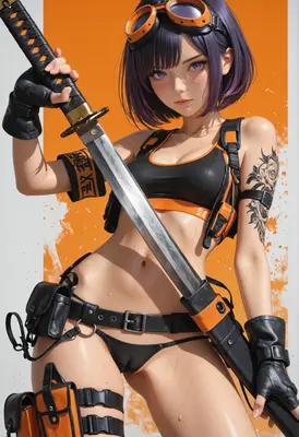 Cyberpunk Warrior with Katana