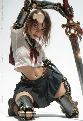 Cyborg Warrior Schoolgirl With Sword
