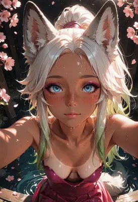 Fox Girl Relaxing in Cherry Blossoms