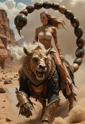 Desert Warrior Riding A Scorpion Lion