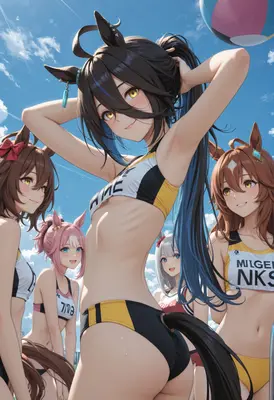 Anime Horse Girls Summer Beach Day