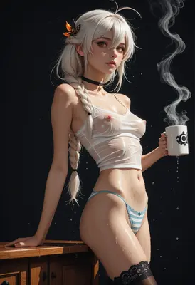 Morning Coffee with Wet White Tank