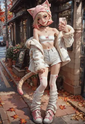 Cute Cat Girl Selfie in Autumn