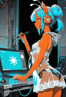 Digital Artist in Neon Workspace