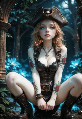 Enchanted Pirate Girl in Glowing Forest