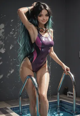 Wet Hair Swimmer Emerging From Pool