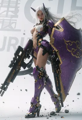 Cybernetic Warrior with Shield and Rifle