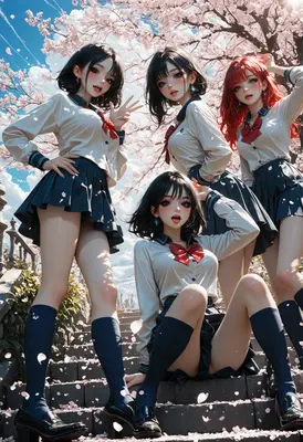 School Friends Under The Cherry Blossoms