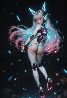 Neon Cybernetic Android with Flowing Hair