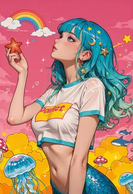 Dreamy Mermaid with Blue Hair