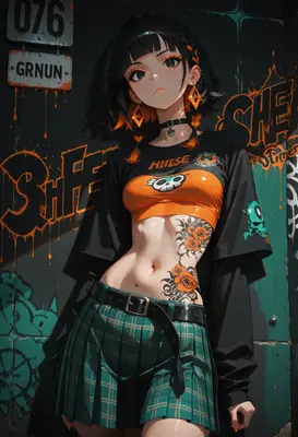 Urban Punk Girl with Rose Tattoos