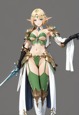 Elegant Elf Warrior in Golden Armor